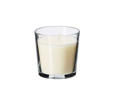 Ароматизирана свещ в стъклена чаша - бяла, ванилия 7.5см