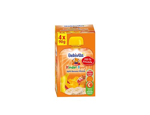 Пюре с ябълка, банан, праскова Bebivita, след 1 година, 4х90гр